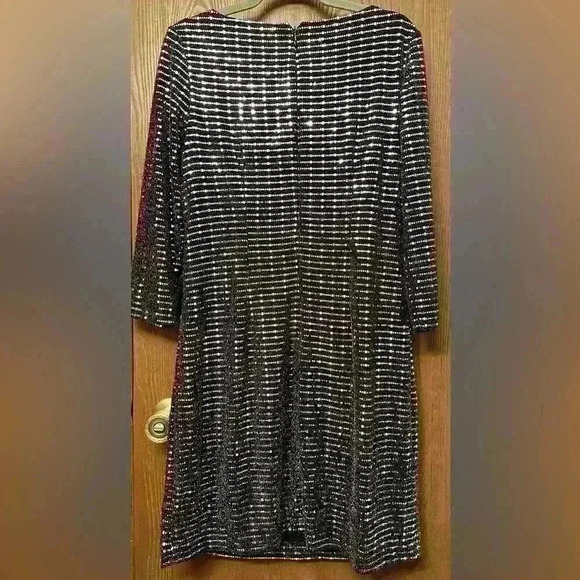 JH Evenings Black Stretch Silver Glitter Long Sleeve Dress Size 12 - Sparkles - Picture 4 of 7